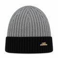 Premium black and grey ribbed knit winter beanie front view