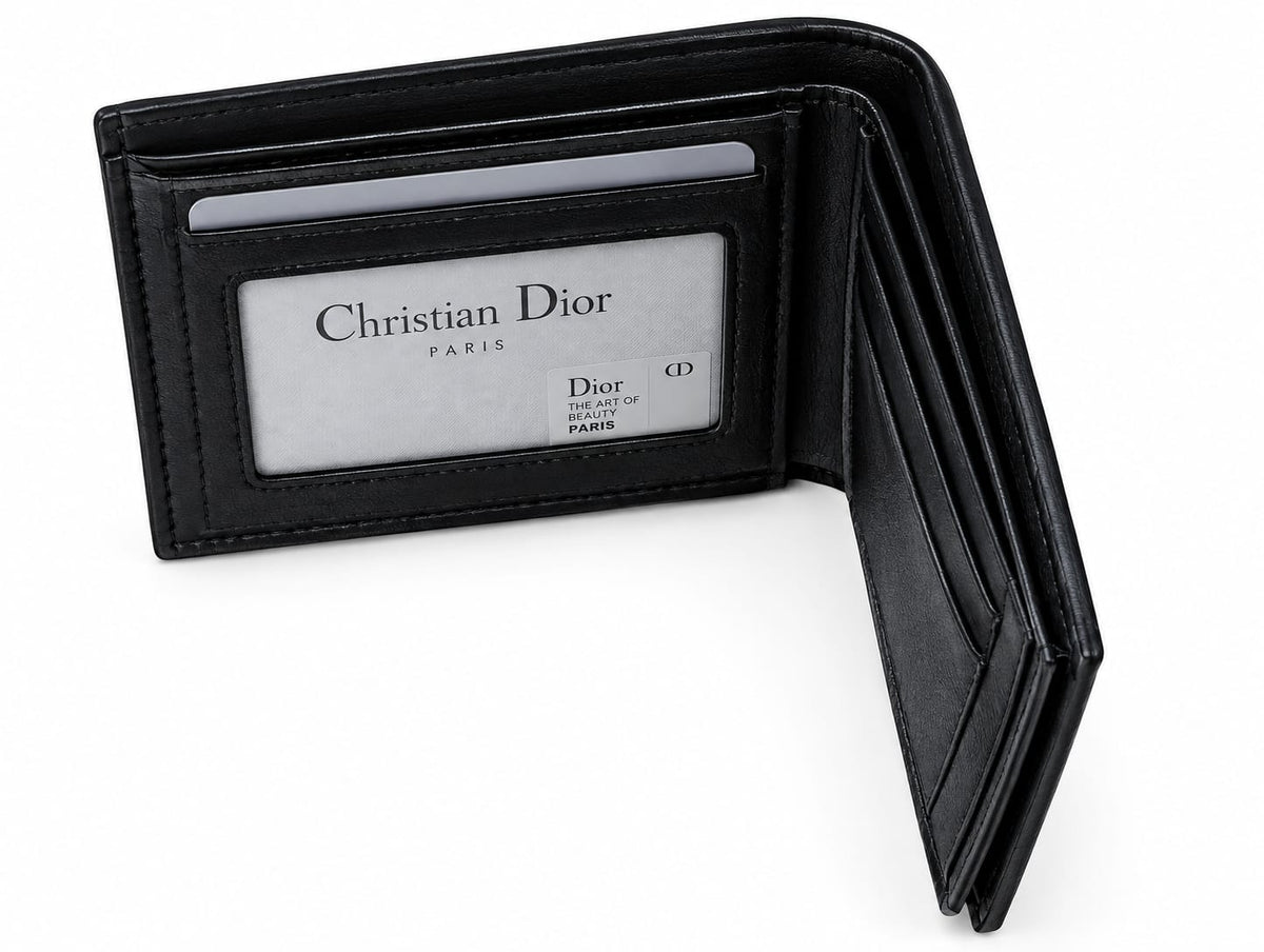 Luxury Black Leather Bi-Fold Wallet - Front