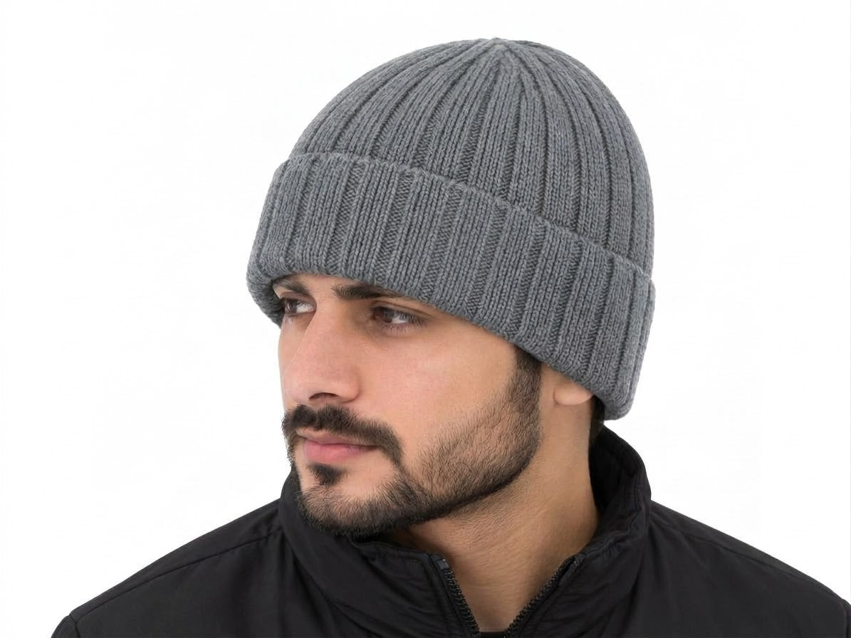 Men's Classic Ribbed Knit Beanie - Dark Grey — product image