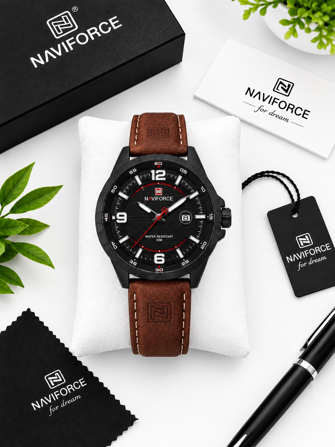 NAVIFORCE Men’s Luxury Analog Watch – Black Dial with Genuine Leather Strap | Stylish Casual Wristwatch — product image