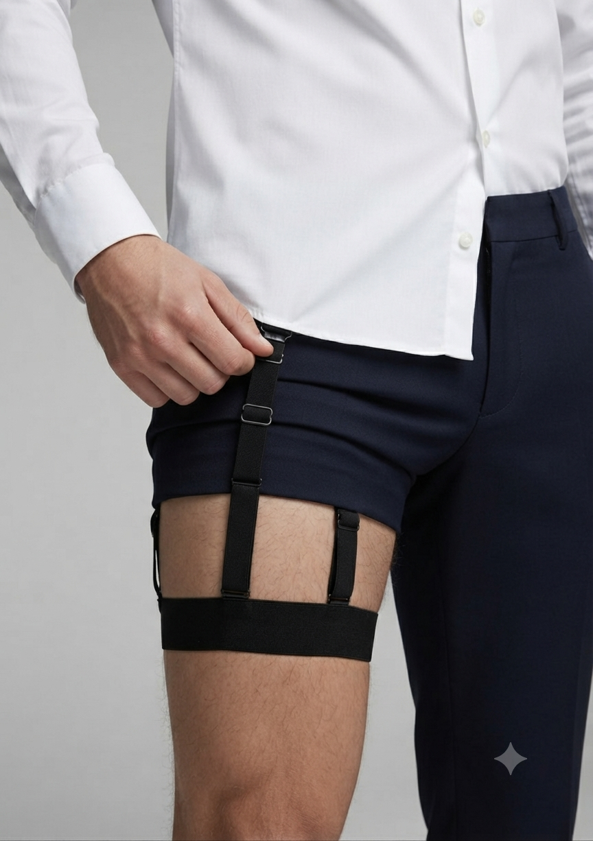 Men’s Adjustable Leg Strap Garter Belt – Premium Black Thigh & Shirt Stay Straps — product image