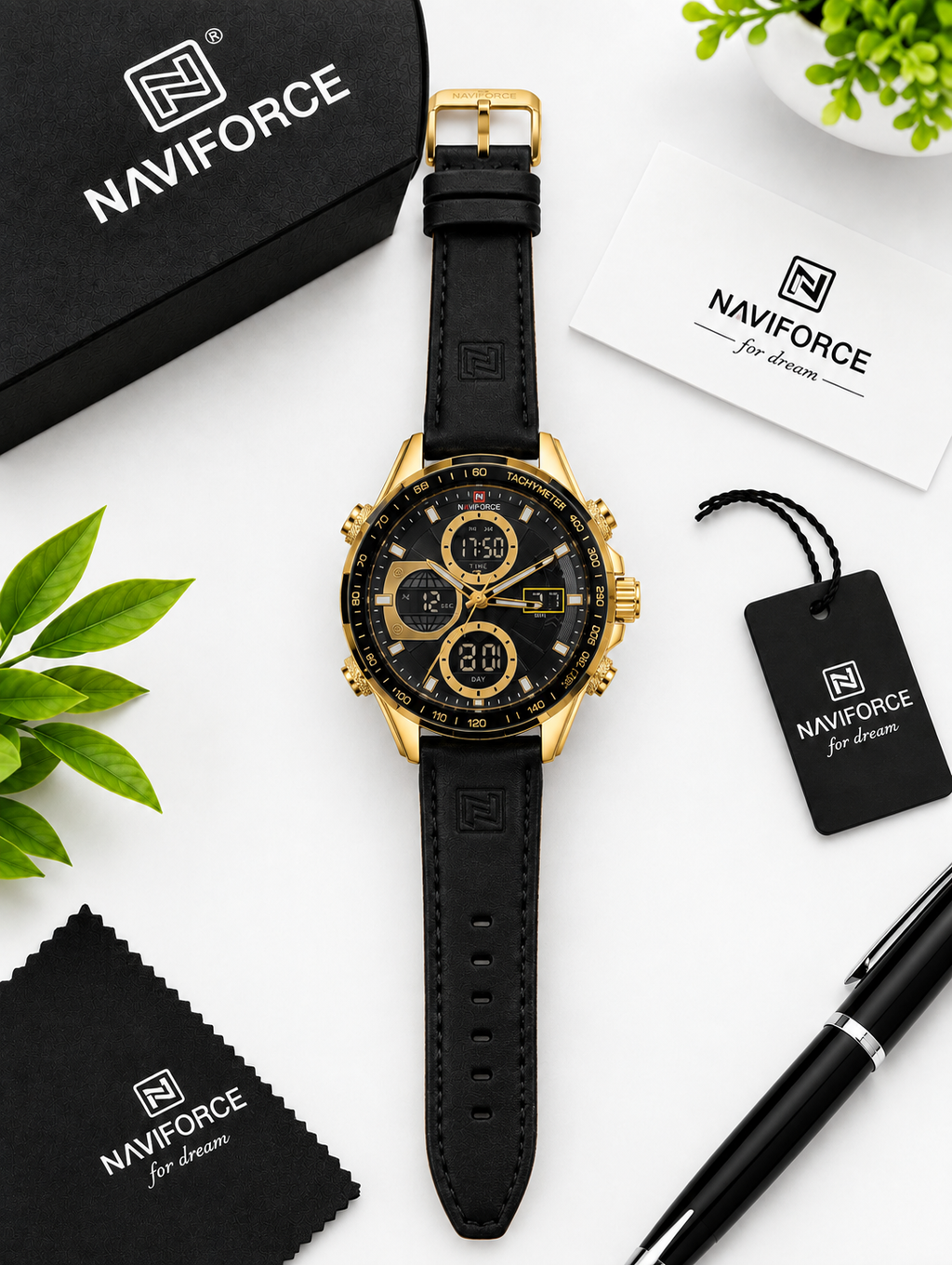 NAVIFORCE Luxury Men’s Chronograph Watch – Black & Gold Premium Design — product image