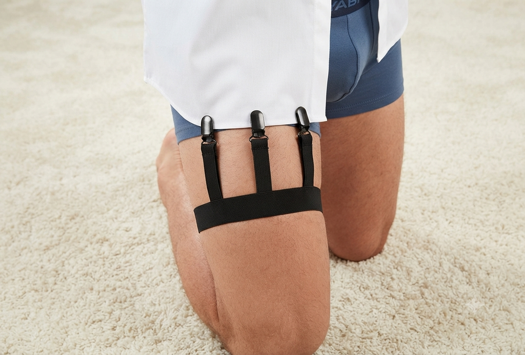 Men’s Adjustable Leg Strap Garter Belt – Premium Black Thigh & Shirt Stay Straps — product image
