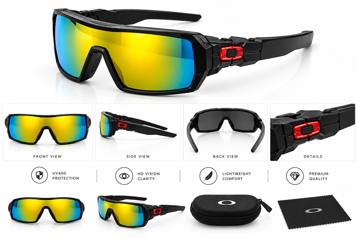 Premium Sport Shield Sunglasses – Black Frame with Mirrored Lens — product image