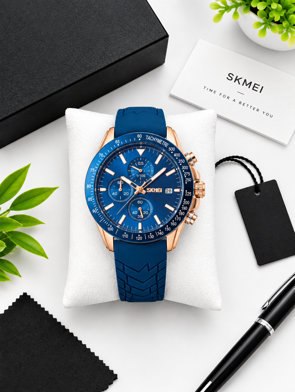 SKMEI Men’s Blue & Rose Gold Chronograph Watch – Sports Silicone Strap — product image