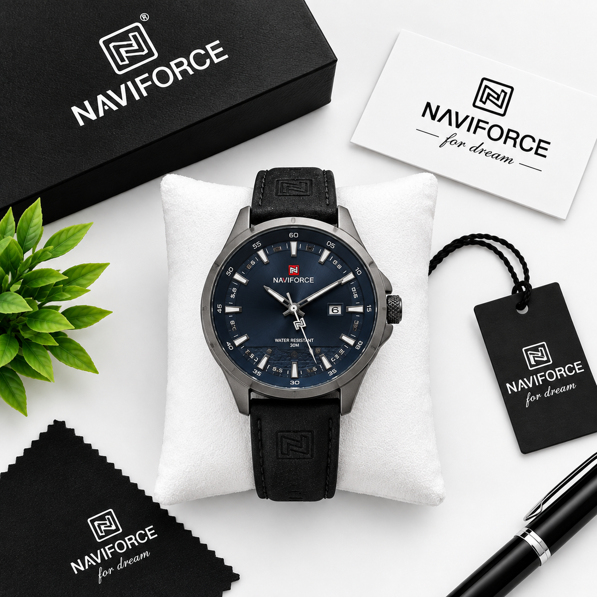 NAVIFORCE Men’s Classic Analog Watch – Blue Dial & Black Leather Strap — product image