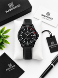 NAVIFORCE Men’s Black Leather Analog Watch – 30M Water Resistant — product image