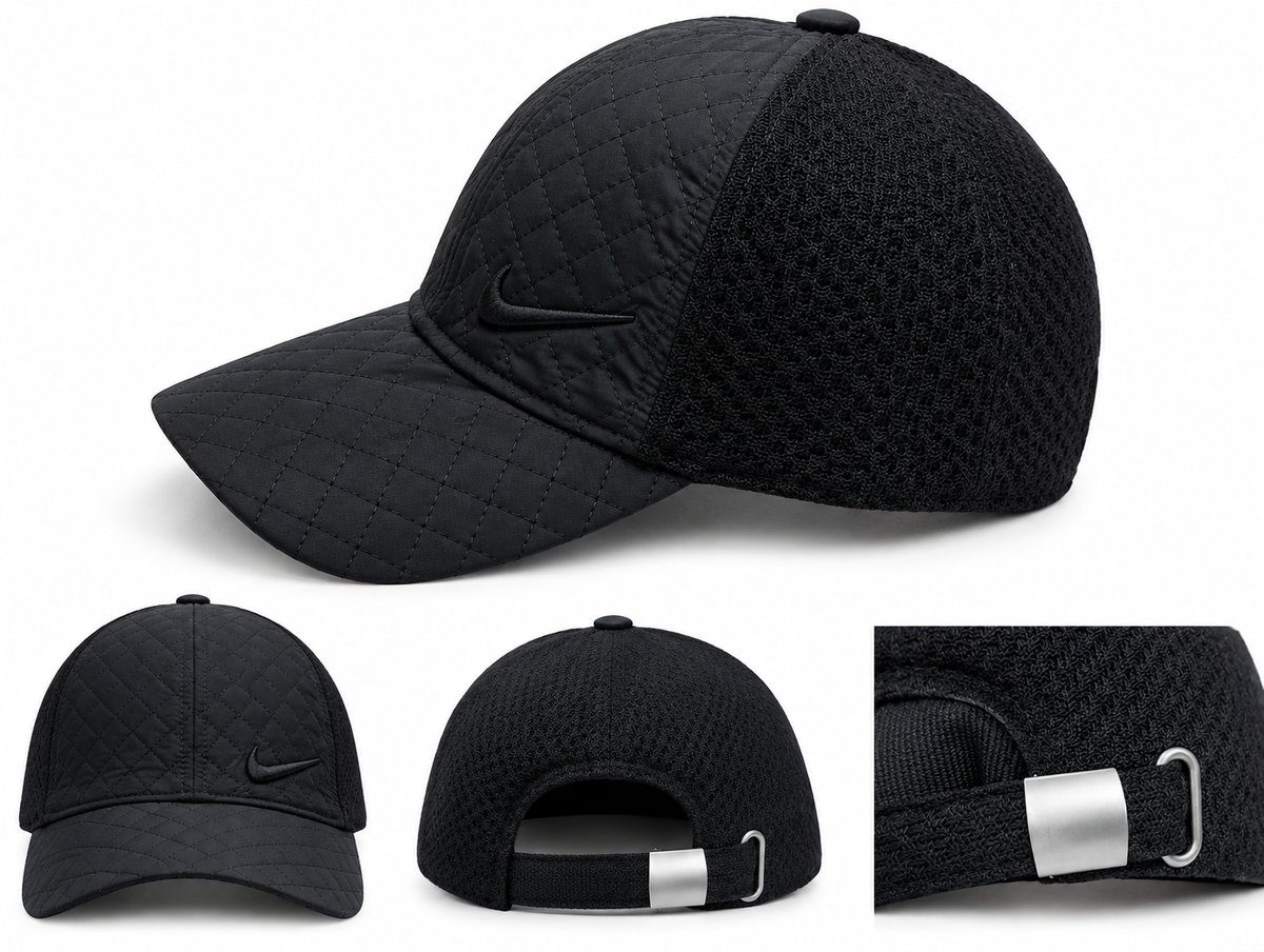 Premium Black Quilted Mesh Cap – Adjustable Sports & Casual Baseball Hat — product image