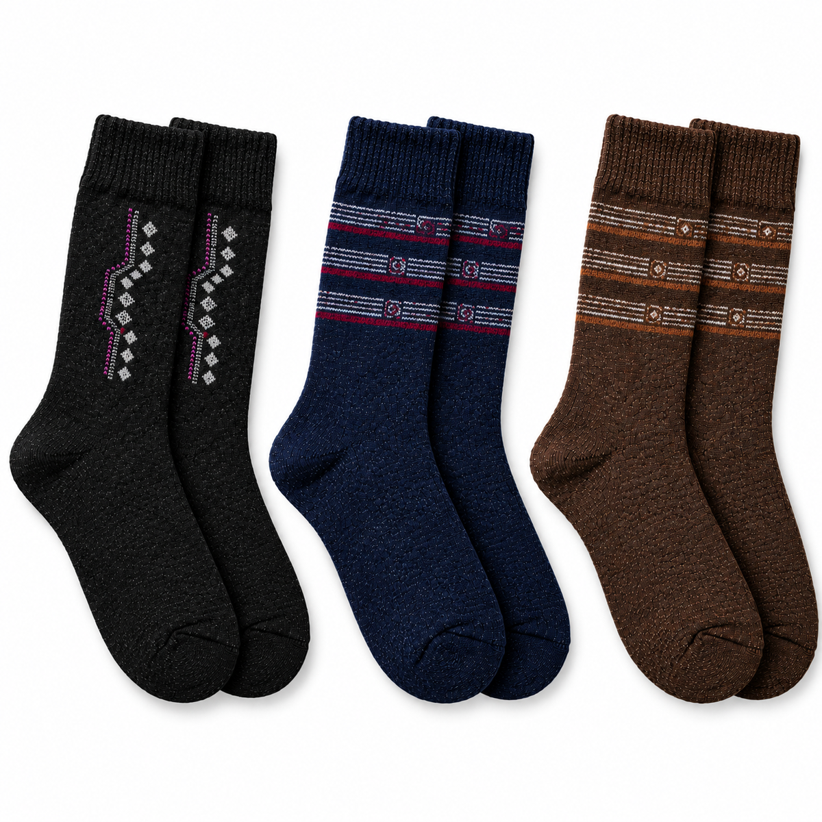 Premium Thick Winter Socks for Men – 3 Pairs | Black, Navy Blue & Brown — product image