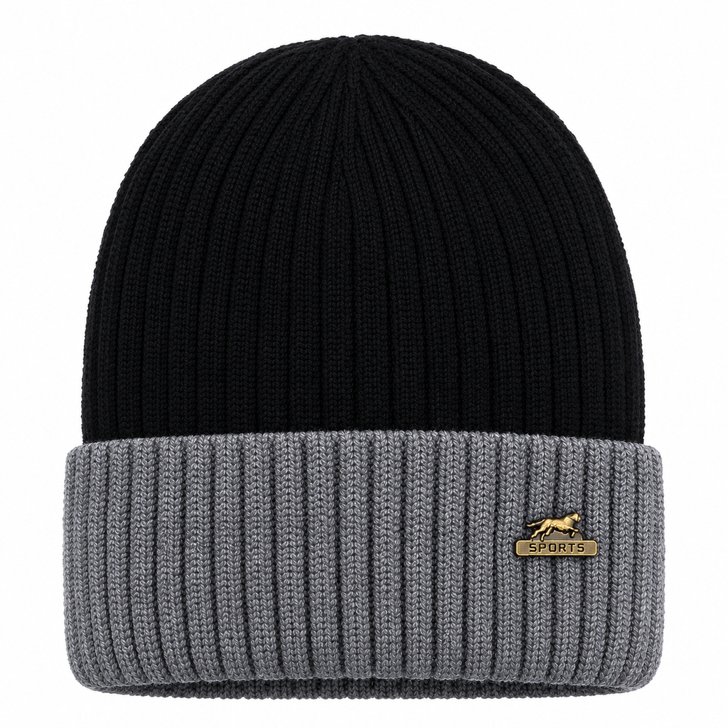 Men's Grey and Black Winter Beanie — product image