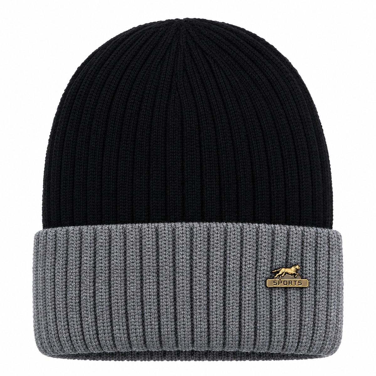 Men's Grey and Black Winter Beanie — product image
