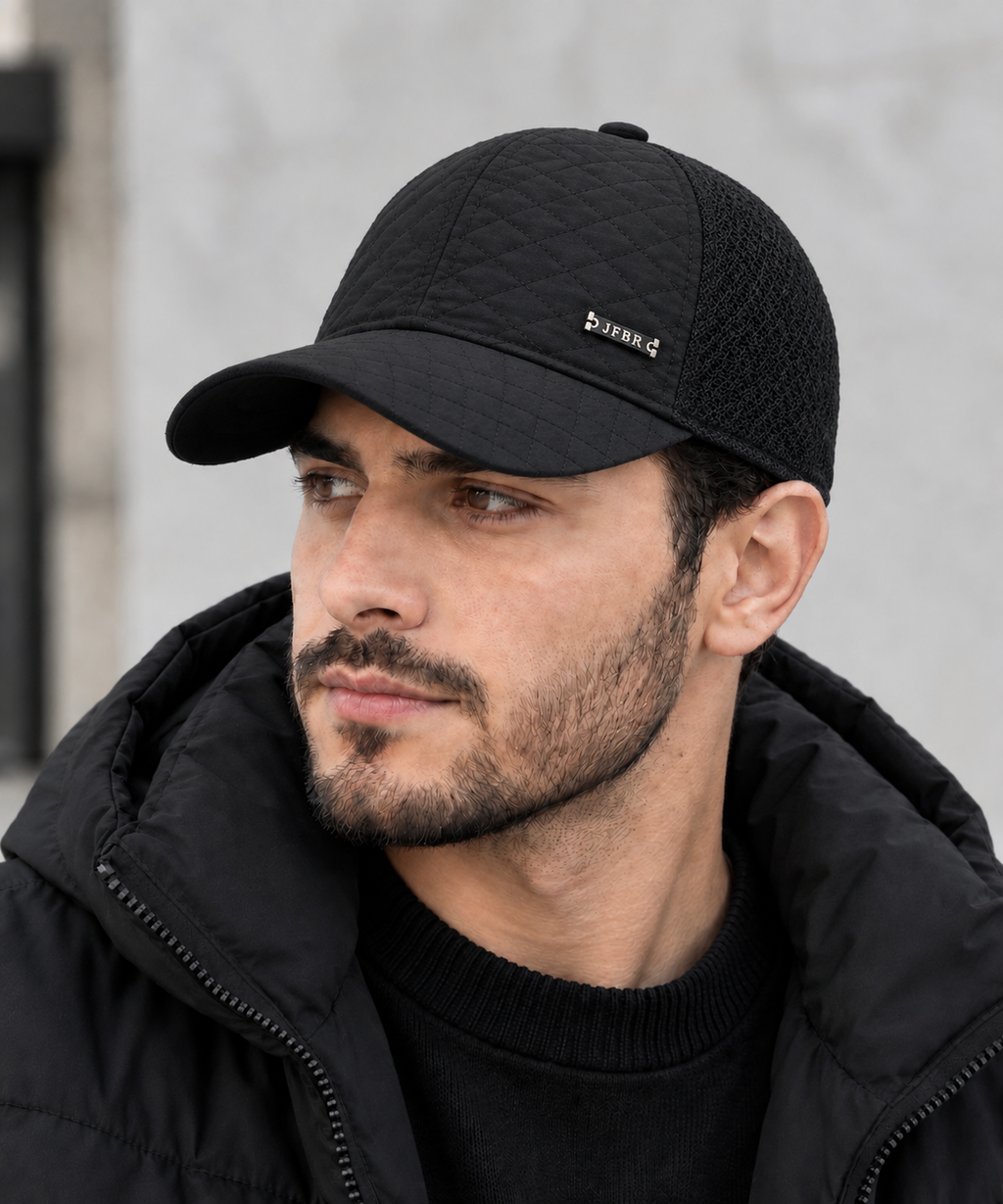 Men’s Black Winter Trapper Hat with Ear Flaps – Warm Quilted Outdoor Cap for Cold Weather — product image