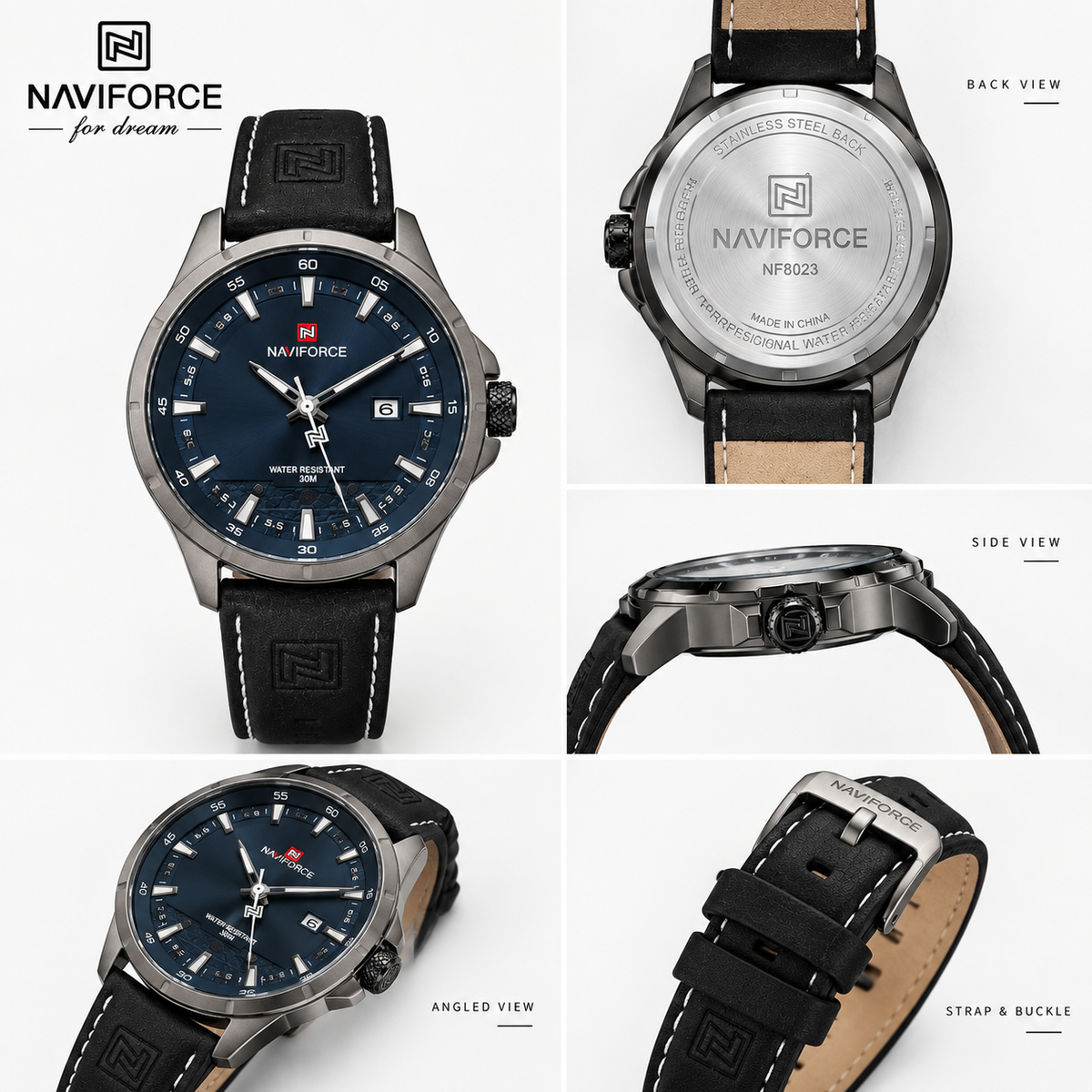 NAVIFORCE Men’s Classic Analog Watch – Blue Dial & Black Leather Strap — product image