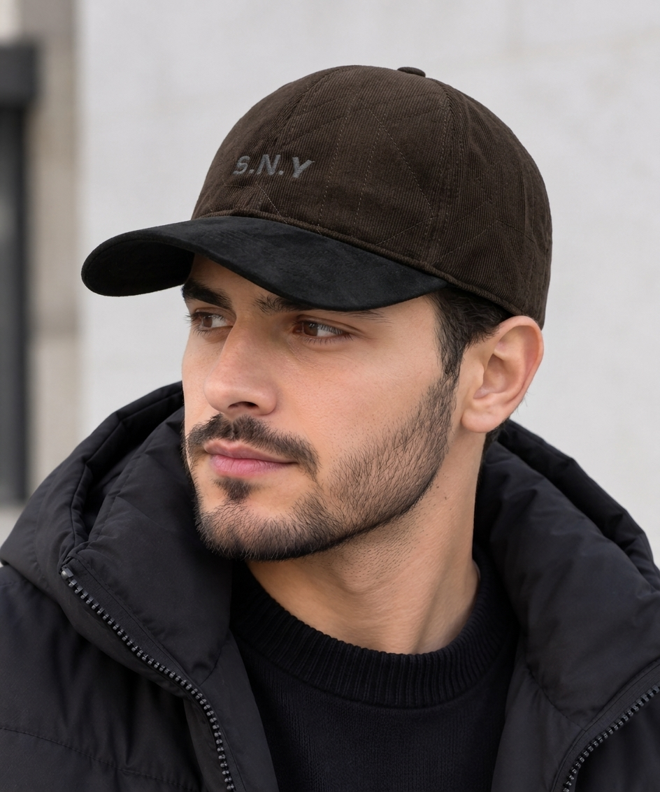 S.N.Y brown and black P-Cap worn by model