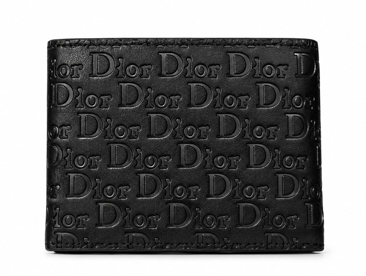 Luxury Black Leather Bi-Fold Wallet - Dior design