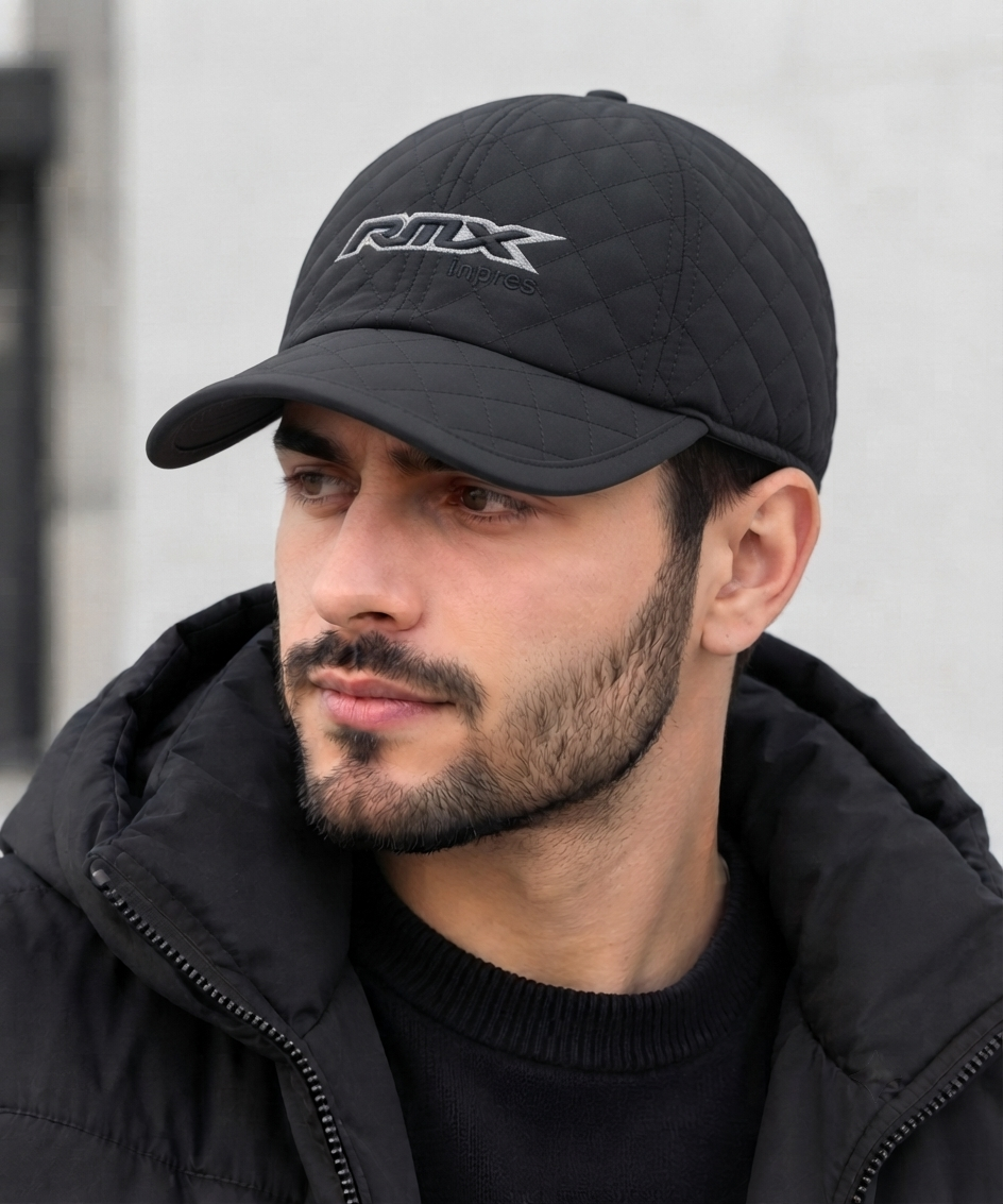 Men’s Premium Quilted Embroidered Baseball Cap – Classic Black Adjustable Hat — product image